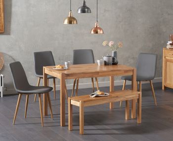 Oxford 120cm Solid Oak Table with Helsinki Faux Leather chairs and Oxford Bench