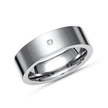 Anillo liso mate titanio diamante 0,02ct