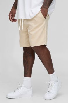 Plus Elasticated Waist Relaxed Fit Shorts, Beige