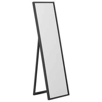 Espejo De Pie De Material Sintético Marco Negro 40 X 140 Cm Dormitorio Moderno Torcy