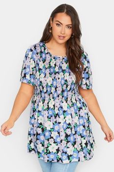 Yours Top Nido De Abeja Con Flores Azules, Mujer Curvy Y Tallas Grandes, Yours