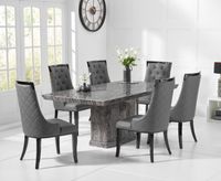 carvelle 200cm dark grey pedestal marble dining table with angelica chairs