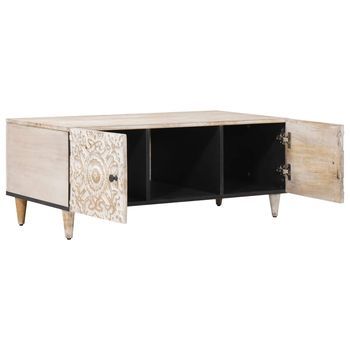 Mesa De Café - Mesa De Centro - Mesa Baja 100 X 54 X 40 Cm Madera De Mango Maciza