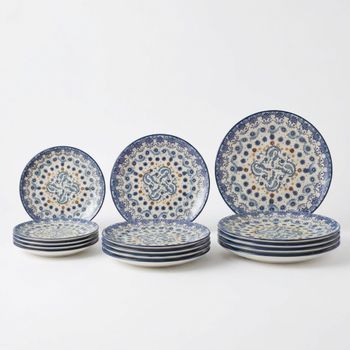 Vajilla Completa 12 Piezas Cerámica Stoneware Redonda Para 4 Personas, Vajilla Azores Decorada, Apta