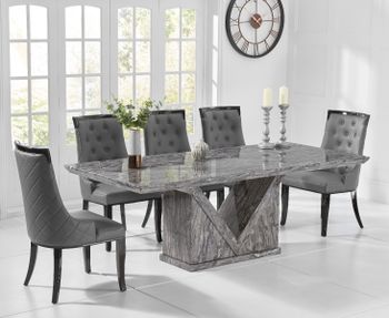 Mocha 220cm Grey Marble Dining Table with Angelica Chairs