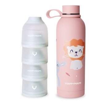 Pack termo y dosificador de leche en polvo Happymami Rosa Palo Menta Suave