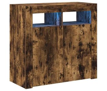 Aparador - mueble de almacenamiento con luces led roble ahumado 80x35x75 cm es2048