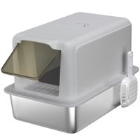 pawhut bandeja de arena para gatos recipiente de acero inoxidable filtro pala para gatos hasta 6 kg 405 x 605 x 415 cm grisplata   aosom espana
