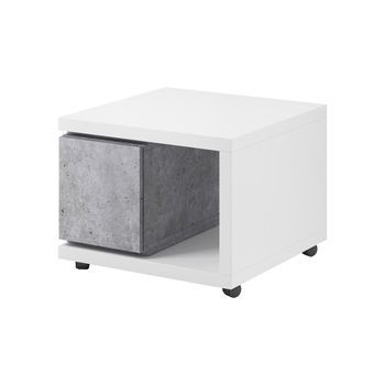 Mesita Auxiliar Con Cajón Colección Bergamo. 70x70cm. Colores Blanco Y Gris.