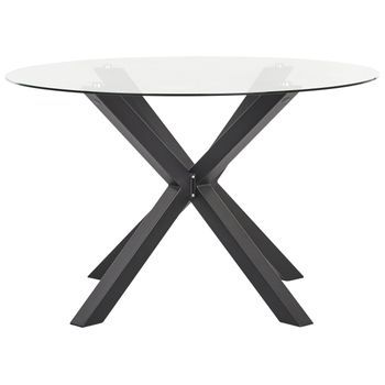 Mesa De Jardín Moderna Aluminio ⌀ 120 Cm Patas De Aluminio Tablero De Vidrio Transparente Negro Maletto