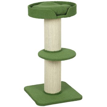 PawHut Árbol para Gatos 91 cm Árbol de Juego con Cama para Gatos Plataforma Lana de Cordero Verde   Aosom España