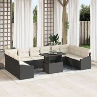 juego de sofa de jardin de 11 piezas con cojines de poliratan negro v1874 unico  nata