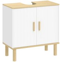 mueble bajo lavabo de melamina con estante ajustable y puertas acanaladas 60 x 30 x 61 cm r blanco y roble