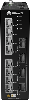 S5735I-S8T4SN-V2 (8 10/100/1000BASE-T ports, 4 GE SFP ports, DIN Rail Mounting, Dual redundant 9.6 to 60V DC power, Fanless)