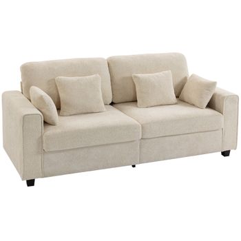 HOMCOM Sofá de 3 plazas beige con revestimiento Raindrop de terciopelo, asiento profundo, cojines con muelles, reposabrazos anchos y 4 cojines   Aosom España