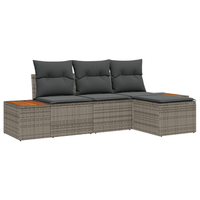 conjunto de sofas de jardin de 4 uds con cojines gris poliratan acacia cfw132937