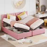 cama contenedor 180 x 200 cm2 x 90 x 200 cm con cabecero - cama modular - apertura lateral - tela de lino - rosa