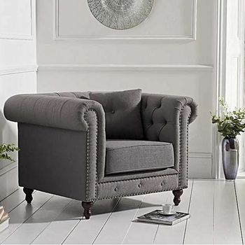 Milano Chesterfield Grey Linen Fabric Armchair