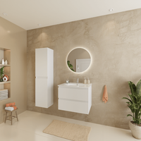 conjunto de mueble de bano blanco brillante 60 cm - lavabo blanco - armario alto de bano verona lomazoo