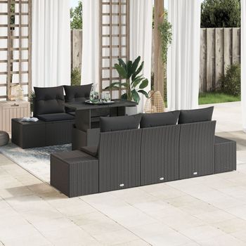 Set De Sofá De Jardín  De 6 Piezas Con Cojines Negro Poliratán V2130 Unico / Negro