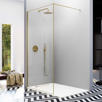 Panel Fijo De Ducha Fresh Arena Oro Cepillado 90 Cm Barra Simple