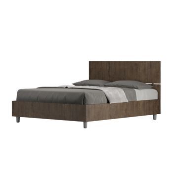 Cama Doble Con Almacenaje 140x190 Con Cabecera Recta Nogal Demas
