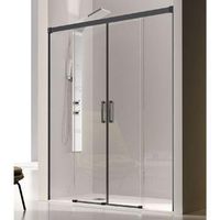 frontal de ducha 2 fijos  2 puertas correderas glase perfil negro 155 cm
