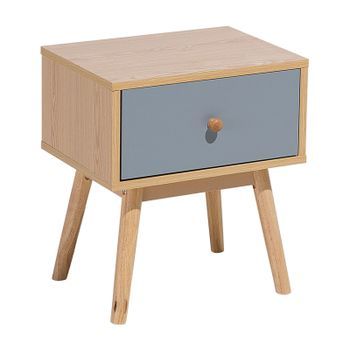 Mesita De Noche De Madera Clara Con 1 Cajón Gris Madera Fabricada Diseño Escandinavo Arvada