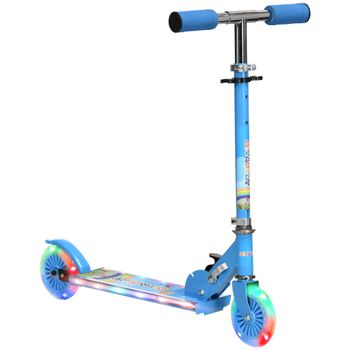 HOMCOM Patinete Infantil Plegable con Luces y Música Altura Ajustable Ruedas LED Azul 67x32x65-78 cm   Aosom España