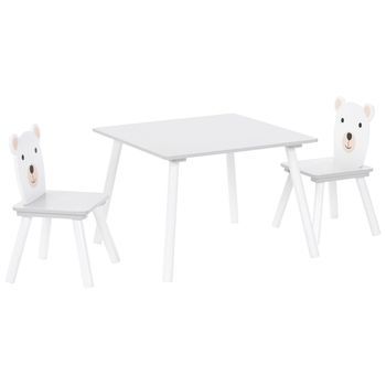Conjunto De Mesa Y Sillas Infantiles 2 Plazas Motivo Animal De Mdf Con Patas De Madera De Pino Sala De Juegos Blanco Mimili