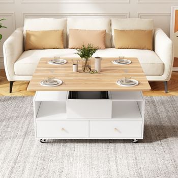Mesa De Centro Elevable Hidráulica 100 X 50 Cm, Extensible Y Con 4 Cajones