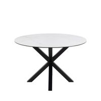 mesa de comedor redonda de 4 plazas en ceramica y metal - blanco