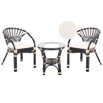 Conjunto De Balcón 2 Sillas Con Cojines Y Mesa Hecho A Mano Negro Pecorini
