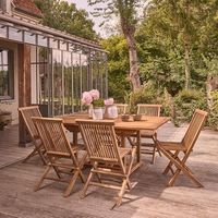 salon de jardin de madera teca maciza aceitada con mesa extensible 68 pers