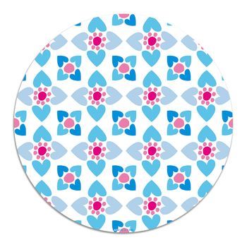 Alfombra Vinílica Azul 190x190cm Agatha Hidráulico Baldosas Flores Bicolor