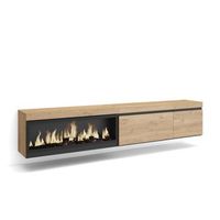 mueble tv television muebles de salon almacenaje 237x45x35 cm para tv gran formato chimenea electrica xxl colgado suspendido estilo moderno roble