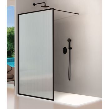 Mampara Ducha Fija Enmarcado Negro Vidrio Acanalado - 120cm
