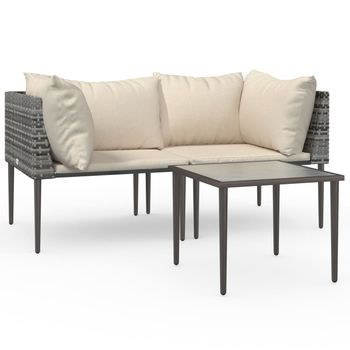 Set De Muebles De Jardín 3 Pzas Y Cojines Ratán Sintético Gris Cfw387216