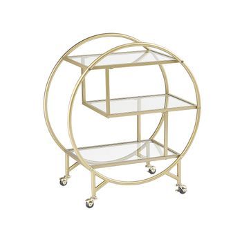 Carrito De Cocina De Metal Dorado Vidrio 50 X 34 Cm Ruedas 3 Estantes Glamour Sala De Estar Colton