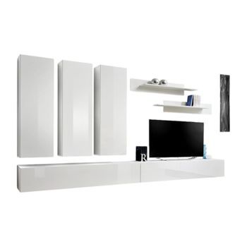 Mueble De Tv Fly E1 De Diseño, Color Blanco Brillante. Mueble Colgante Moderno Y De Tendencia Para Tu Sala De Estar.