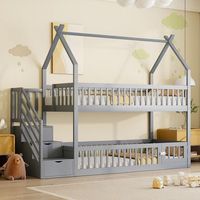 litera infantil 90 x 200 cm madera maciza techo escalera cajones  gris