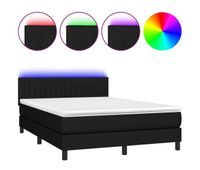 cama box spring colchon y luces led tela negro 140x190 cm rayas verticales