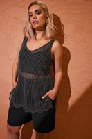 yours top sin mangas de punto negro y plata con calados mujer curvy y tallas grandes yours
