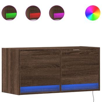 Mueble De Tv | Mueble De Salón | Gabinete De Tv De Pared Con Luces Led Roble Marrón 80x31x35 Cm