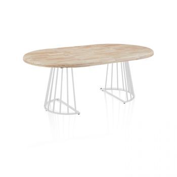 Mesa De Comedor Redonda Extensible 120-200x120 Cm Meztil Blanco - Roble 120 X 76 X 120 Cm