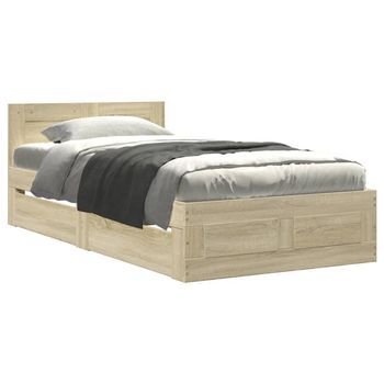 Cama Individual | Cama De Adulto | Cama Con Cabecero Madera De Ingeniería Roble Sonoma 75x190 Cm