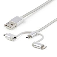 cable usb 3 en 1 startech trenzado 1 m usb-a a lightning usb-c micro-usb plata