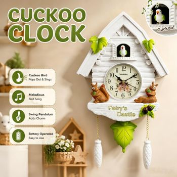 Reloj de Pared con Cuco de Casa de Hadas, Reloj Decorativo Musical con Pájaro, Reloj de Péndulo con Alarma, Regalo Decorativo para Guardería, Niños, Hogar y Sala de Estar