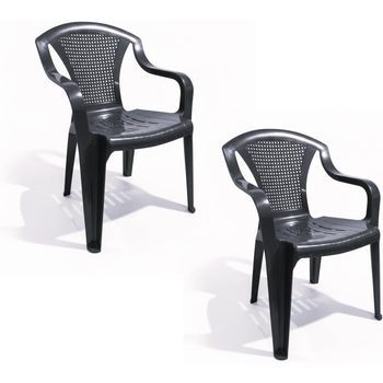 Set De Sillas Plasticas Para Terraza, Jardín, Patio, Playa, Camping, Exterior, Apilables (2x Gris Antracita)