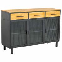aparador de vidrio y madera 3 cajones 120x35x795h cm - negro